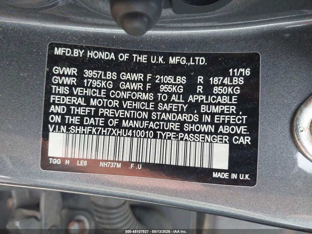 SHHFK7H7XHU410010 2017 HONDA CIVIC photo no. 9