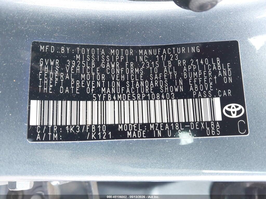 5YFB4MDE5RP108403 2024 TOYOTA COROLLA photo no. 9