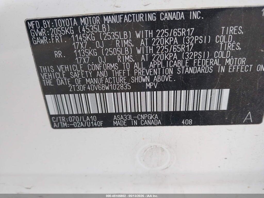 2T3DF4DV6BW102835 2011 TOYOTA RAV4 photo no. 9