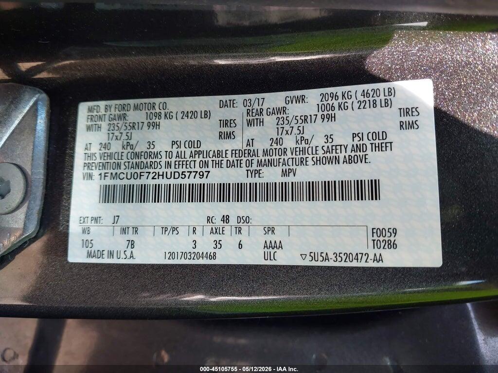 1FMCU0F72HUD57797 2017 FORD ESCAPE photo no. 9