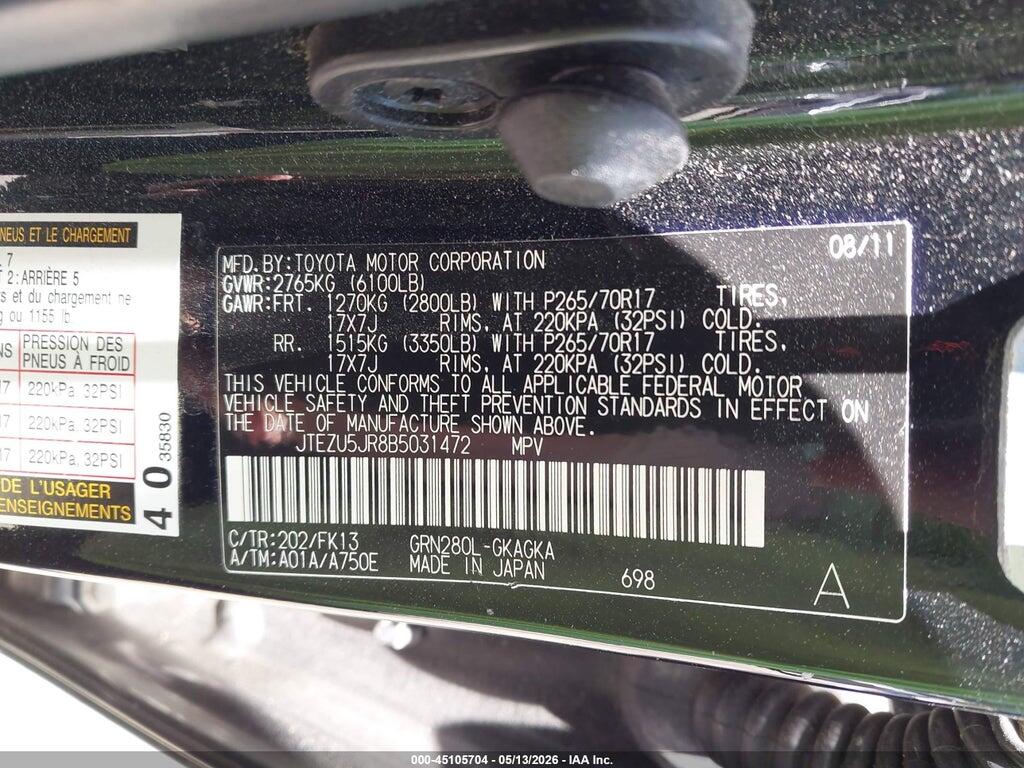 JTEZU5JR8B5031472 2011 TOYOTA 4RUNNER photo no. 9