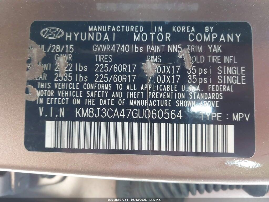 KM8J3CA47GU060564 2016 HYUNDAI TUCSON photo no. 9