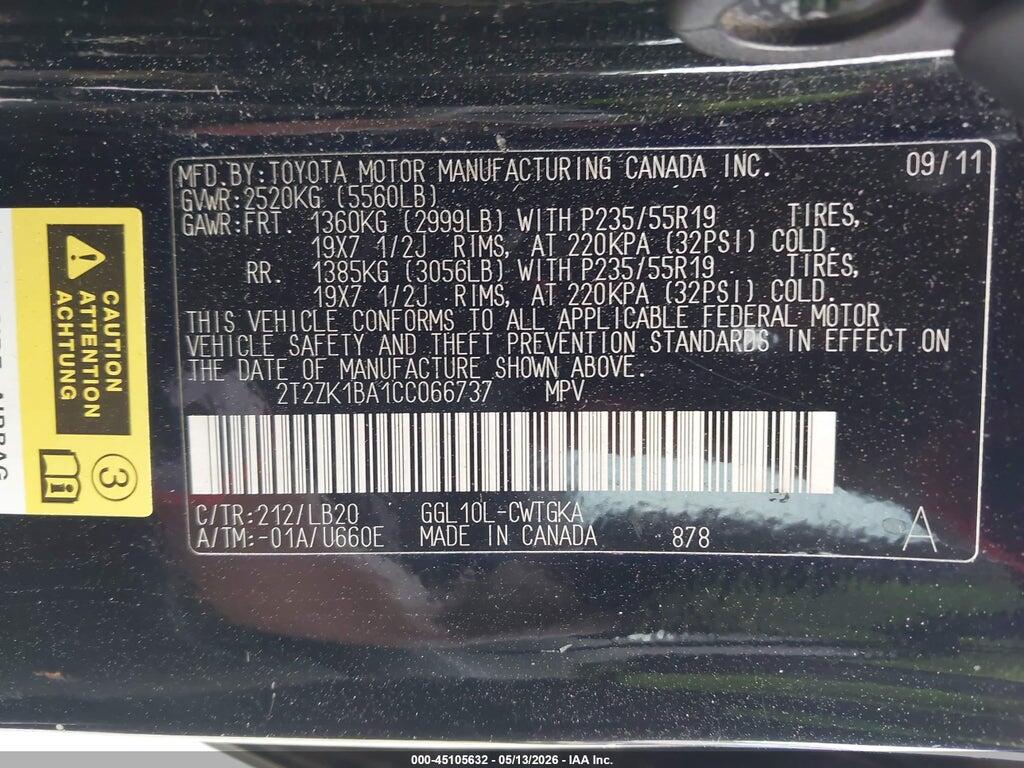 2T2ZK1BA1CC066737 2012 LEXUS RX 350 photo no. 9