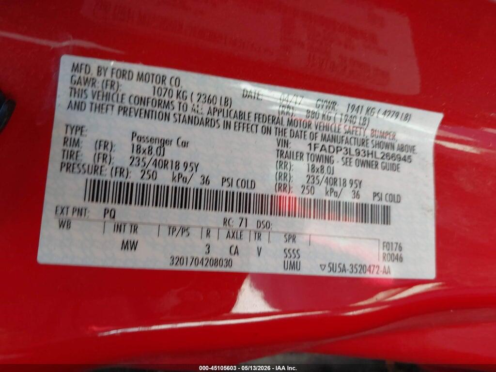 1FADP3L93HL266945 2017 FORD FOCUS ST photo no. 9