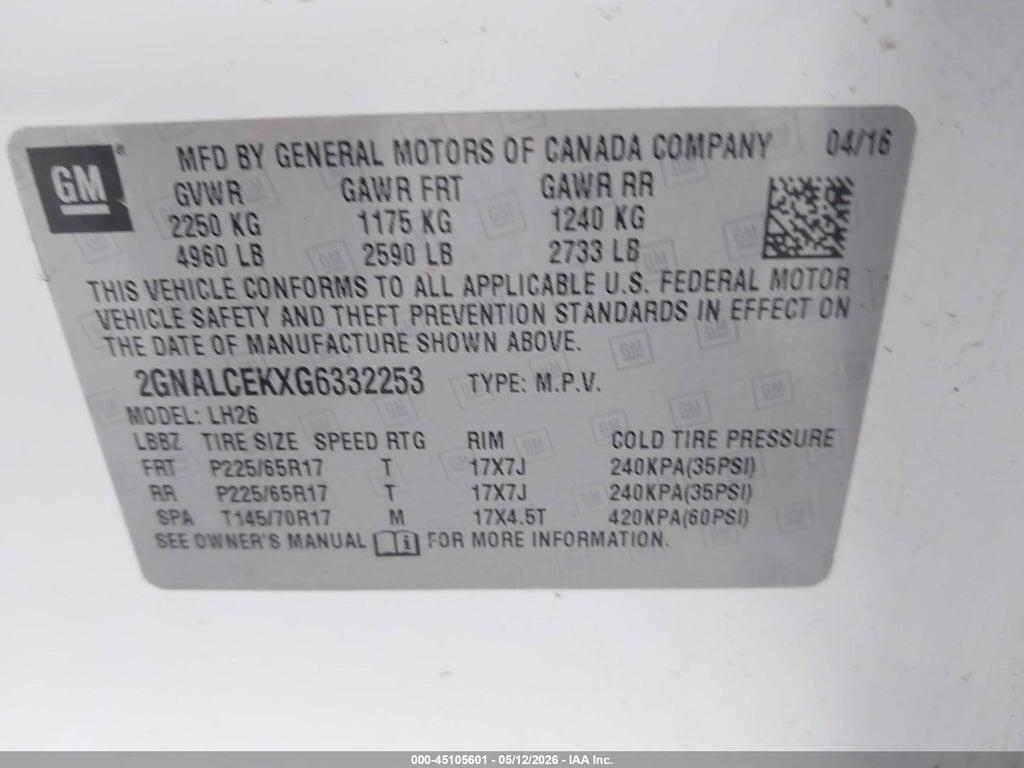2GNALCEKXG6332253 2016 CHEVROLET EQUINOX photo no. 9