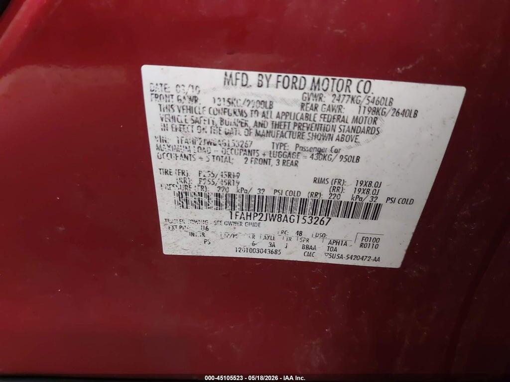 1FAHP2JW8AG153267 2010 FORD TAURUS photo no. 9