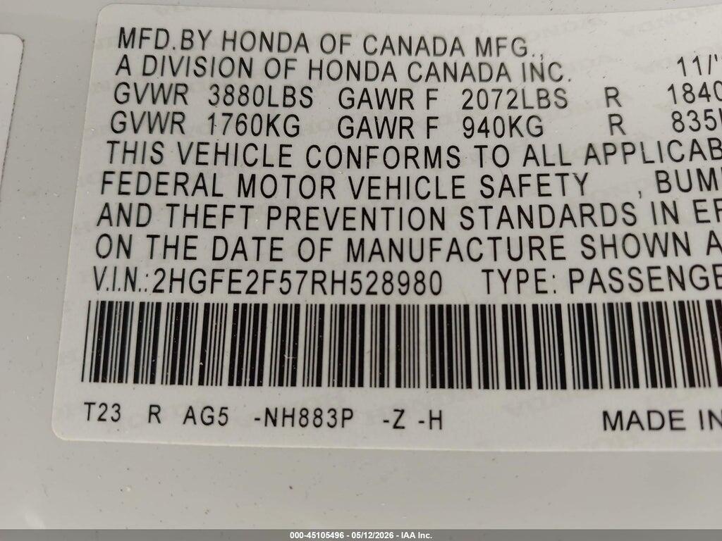 2HGFE2F57RH528980 2024 HONDA CIVIC photo no. 9