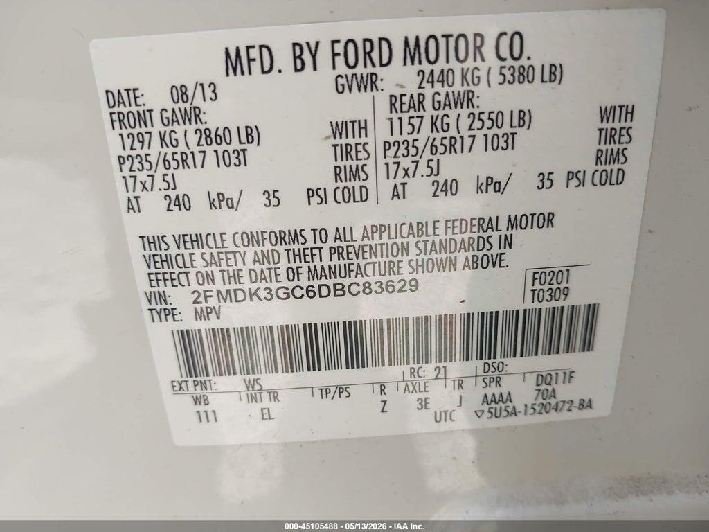 2FMDK3GC6DBC83629 2013 FORD EDGE photo no. 9