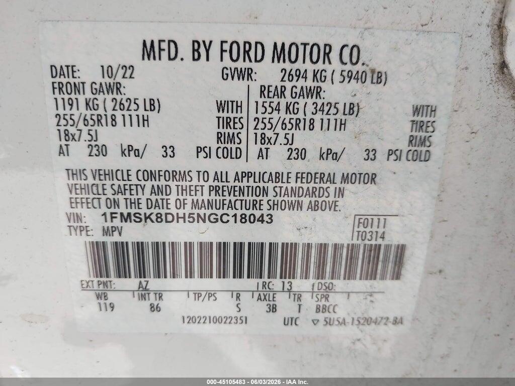 1FMSK8DH5NGC18043 2022 FORD EXPLORER photo no. 9