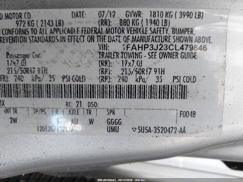1FAHP3J23CL479846 2012 FORD FOCUS photo no. 9