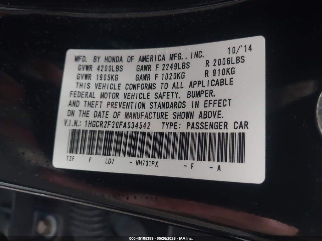 1HGCR2F30FA034542 2015 HONDA ACCORD photo no. 9