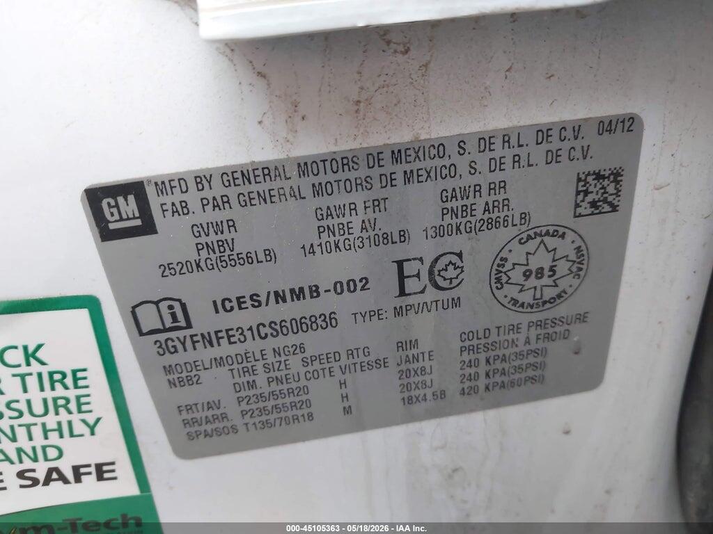 3GYFNFE31CS606836 2012 CADILLAC SRX photo no. 9