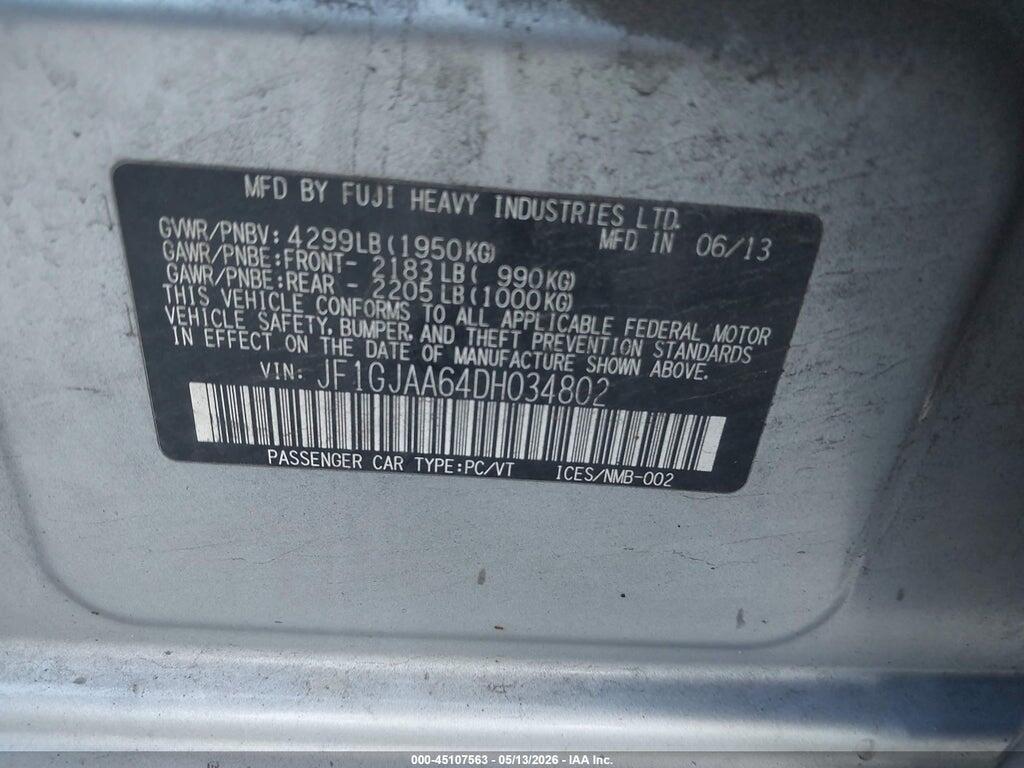JF1GJAA64DH034802 2013 SUBARU IMPREZA photo no. 9