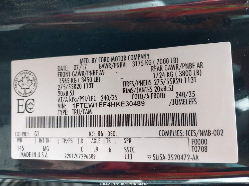 1FTEW1EF4HKE30489 2017 FORD F-150 photo no. 9