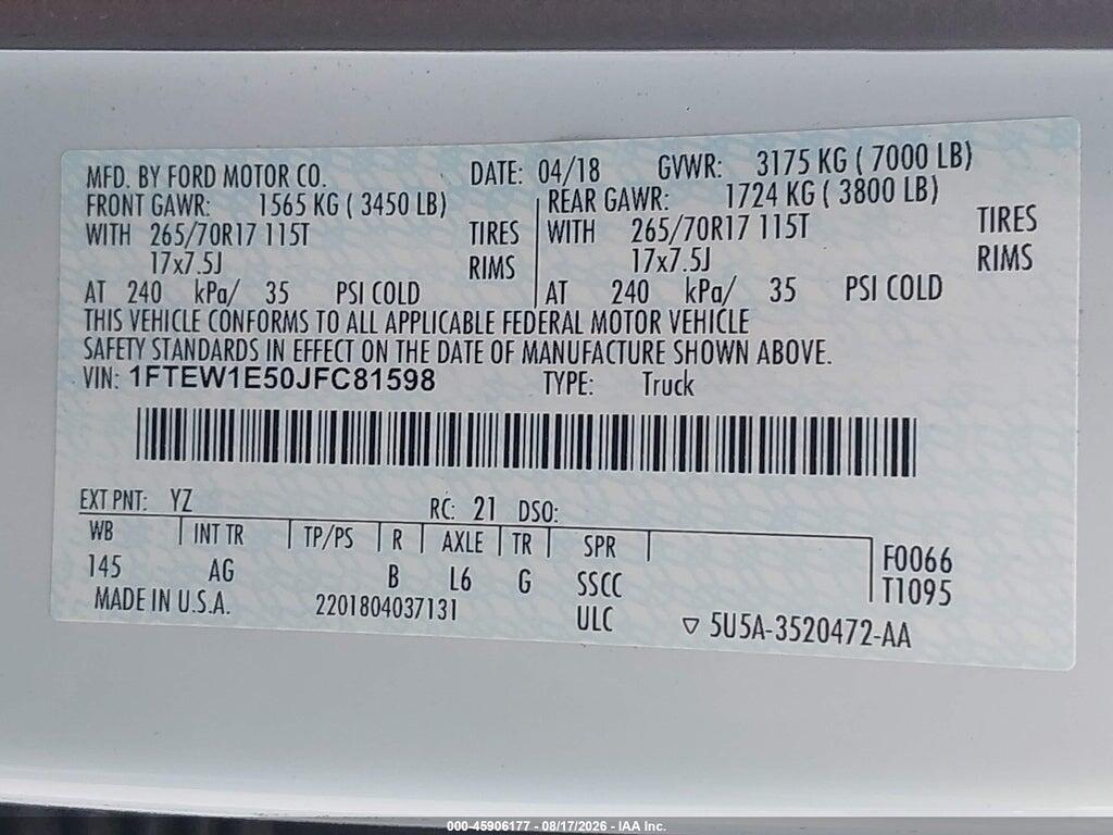 1FTEW1E50JFC81598 2018 FORD F-150 photo no. 9
