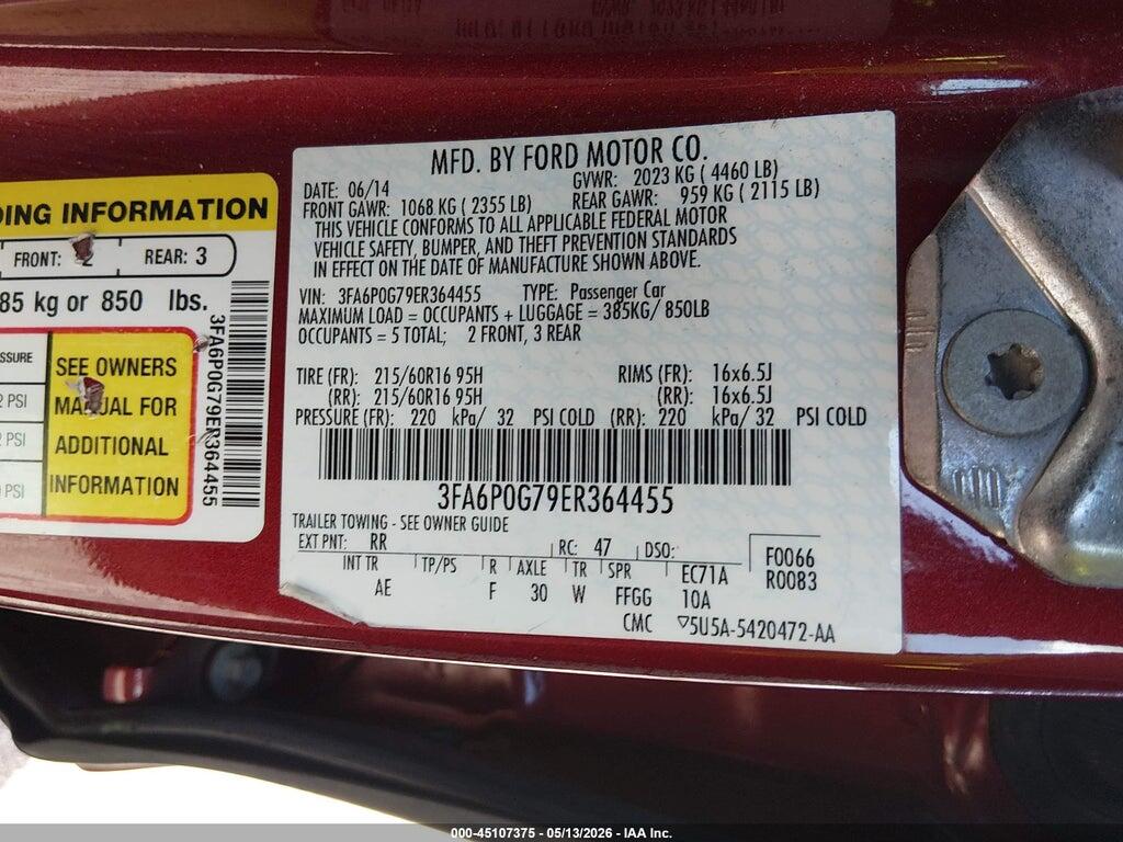 3FA6P0G79ER364455 2014 FORD FUSION photo no. 9