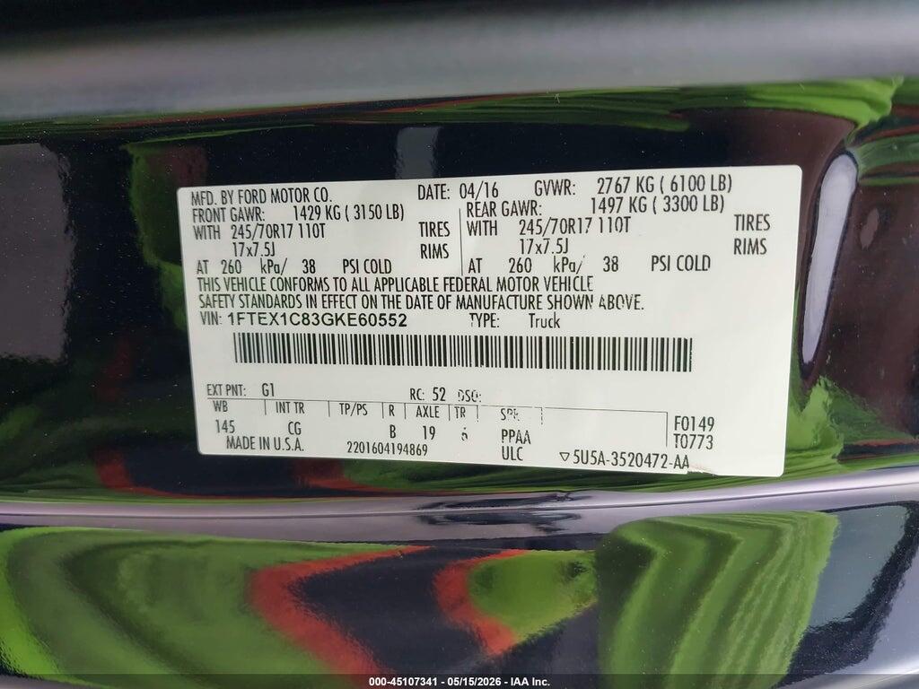 1FTEX1C83GKE60552 2016 FORD F-150 photo no. 9