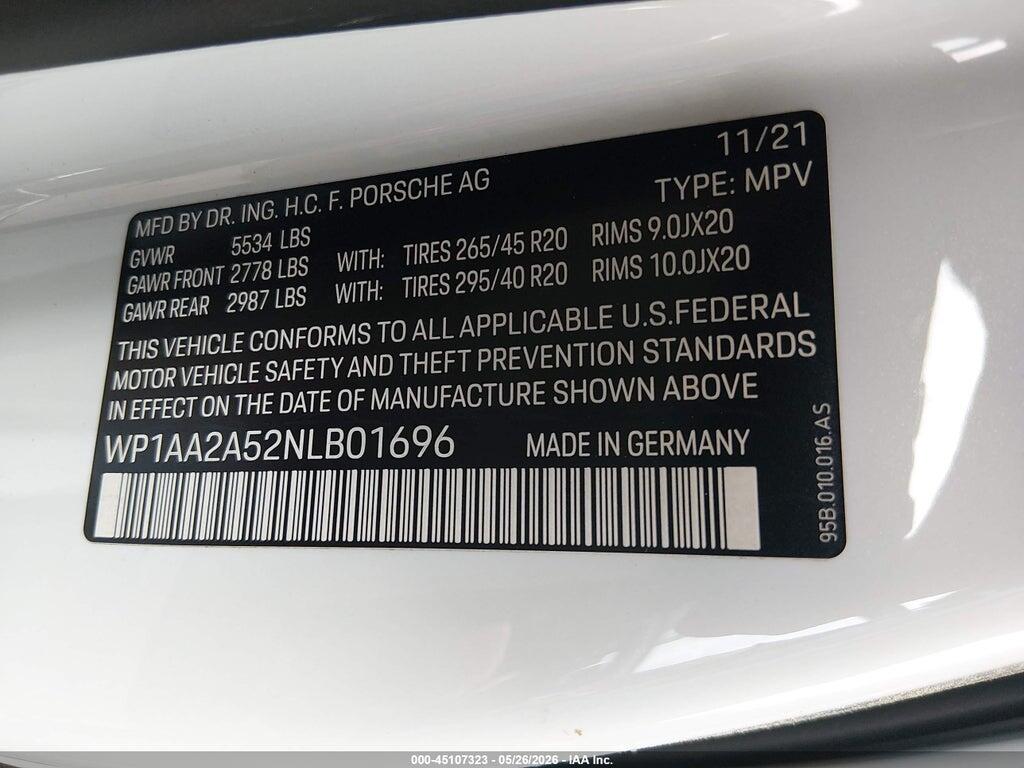 WP1AA2A52NLB01696 2022 PORSCHE MACAN photo no. 9