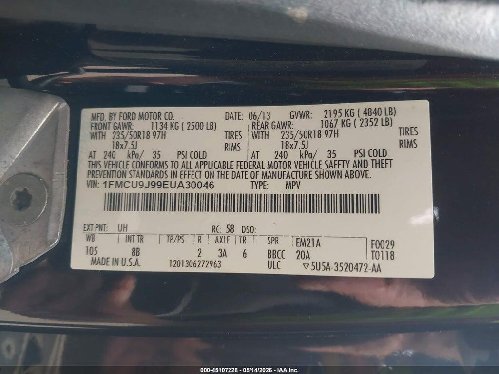 1FMCU9J99EUA30046 2014 FORD ESCAPE photo no. 9