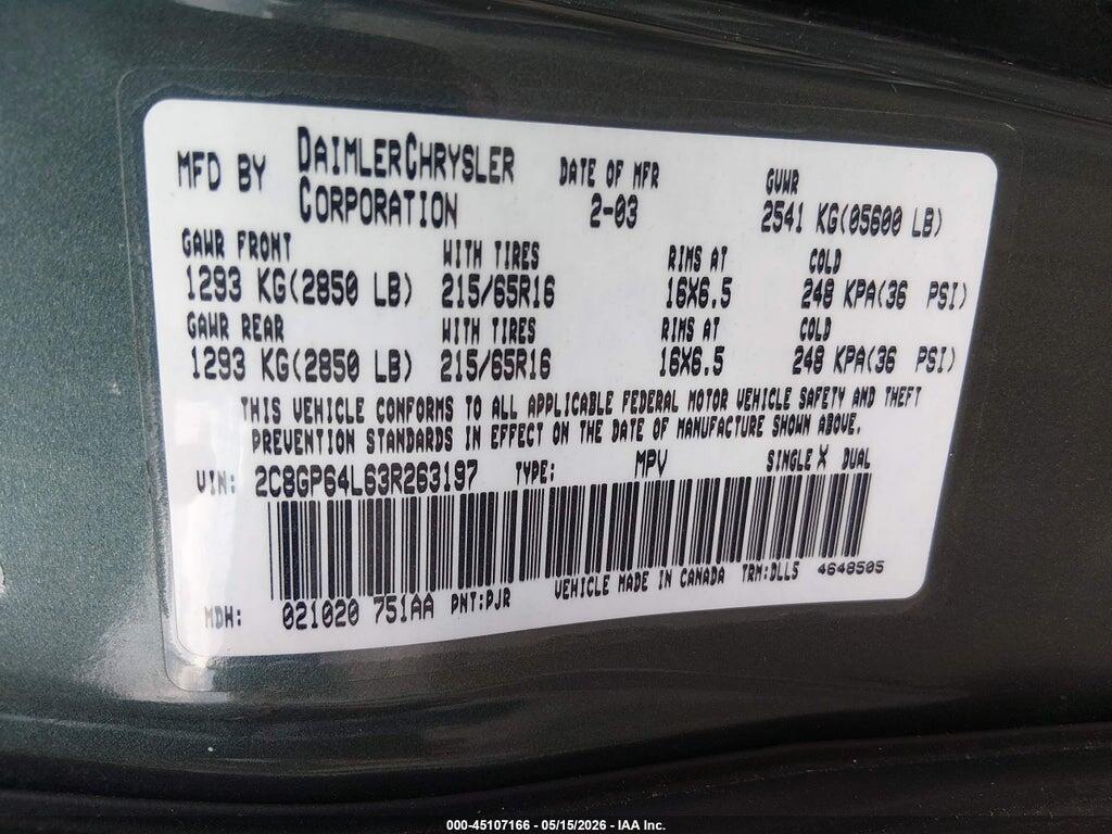 2C8GP64L63R263197 2003 CHRYSLER TOWN & COUNTRY photo no. 9