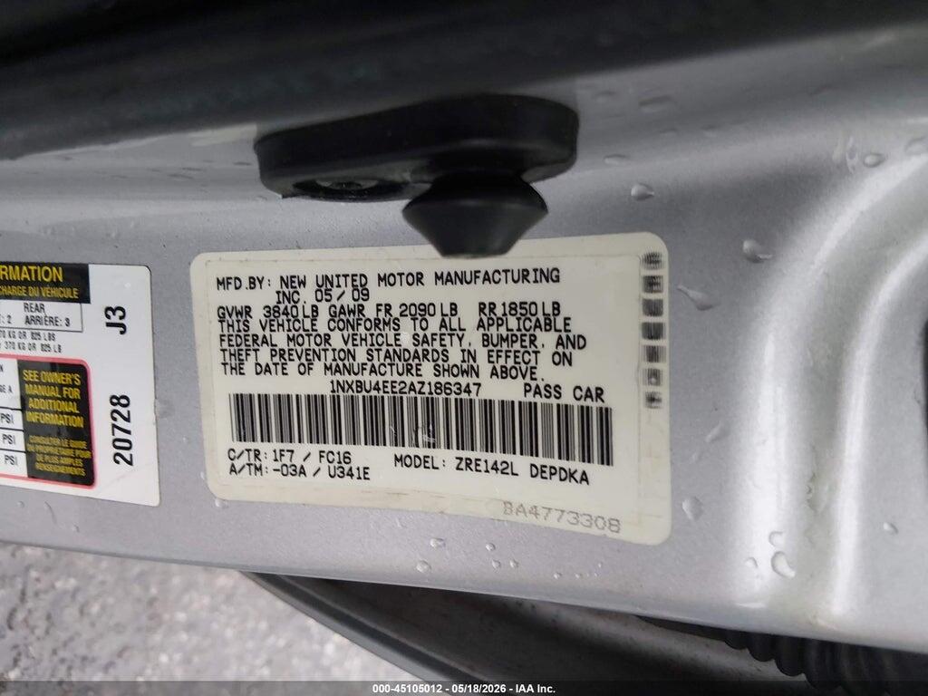 1NXBU4EE2AZ186347 2010 TOYOTA COROLLA photo no. 9