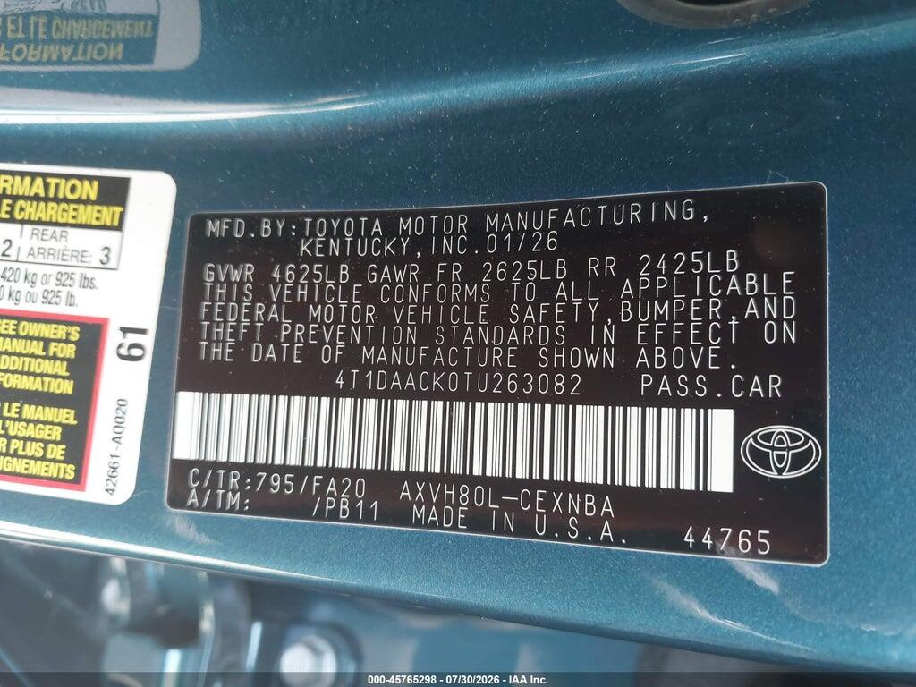 4T1DAACK0TU263082 2026 TOYOTA CAMRY photo no. 9