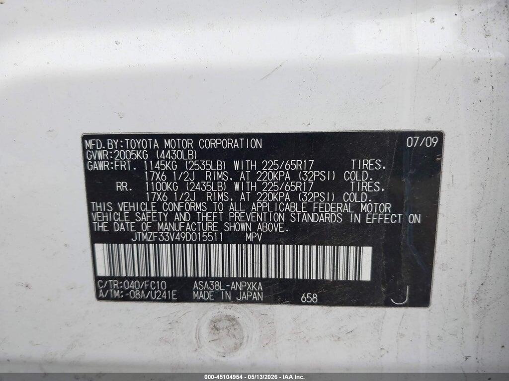 JTMZF33V49D015511 2009 TOYOTA RAV4 photo no. 9