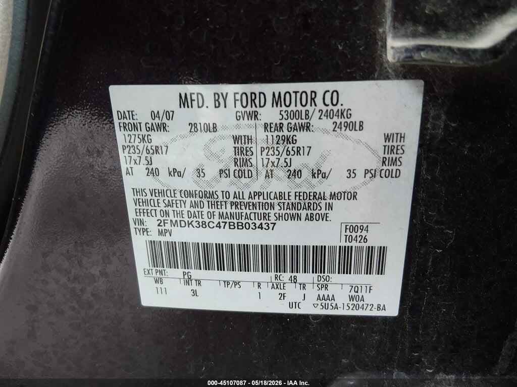 2FMDK38C47BB03437 2007 FORD EDGE photo no. 9