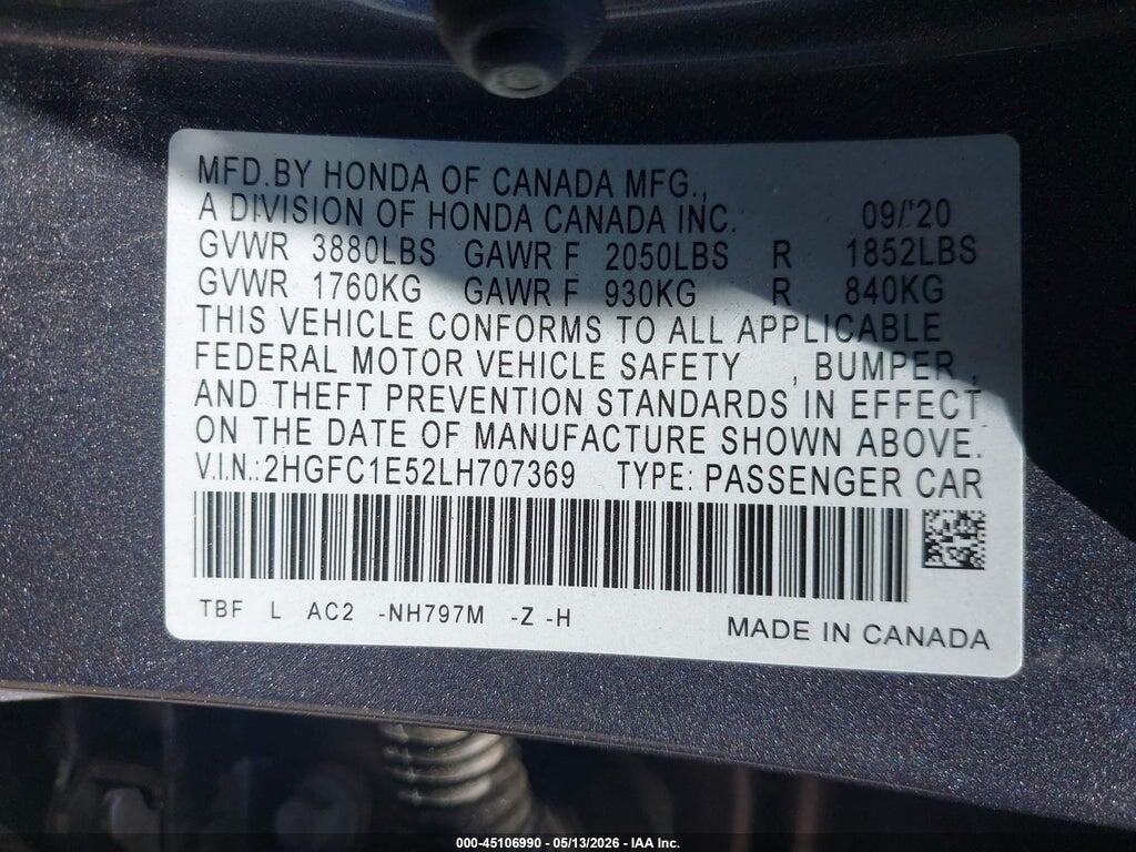 2HGFC1E52LH707369 2020 HONDA CIVIC SI photo no. 9