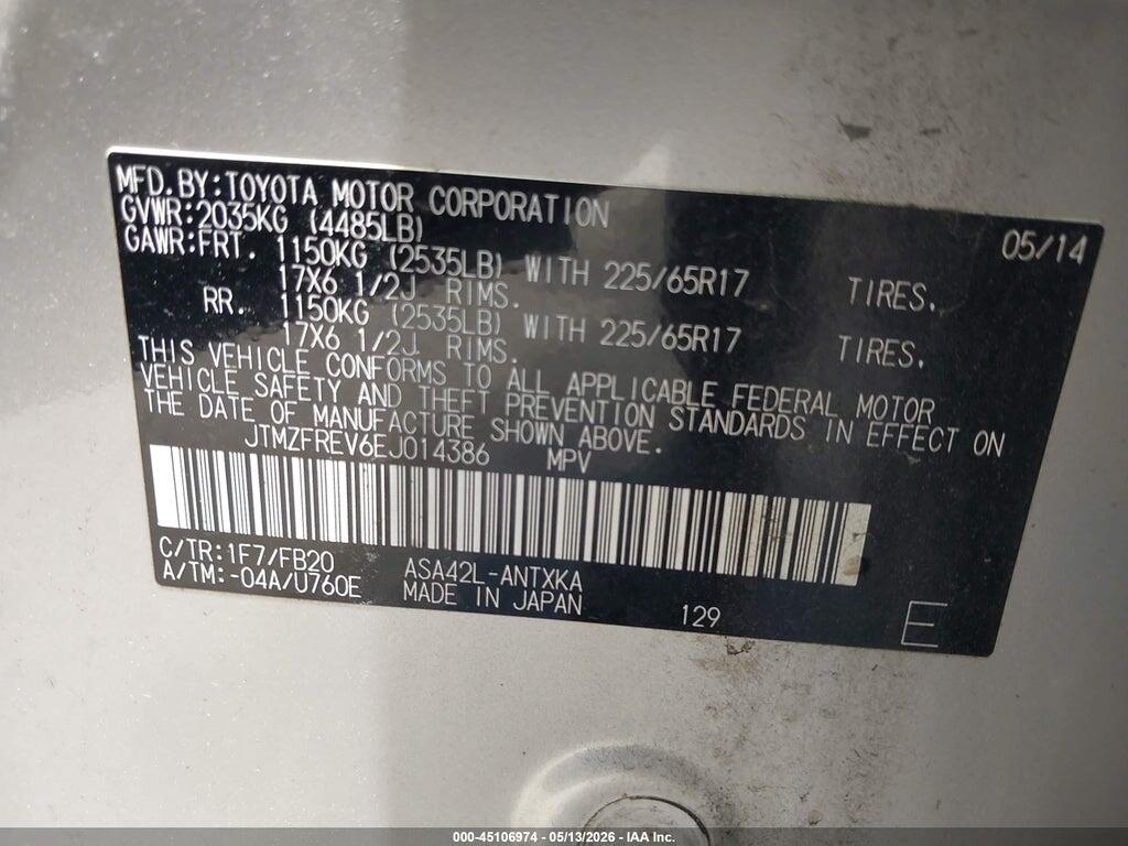 JTMZFREV6EJ014386 2014 TOYOTA RAV4 photo no. 9