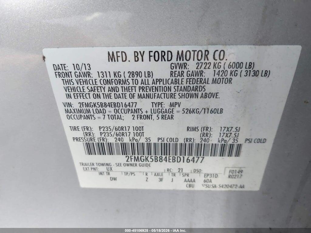 2FMGK5B84EBD16477 2014 FORD FLEX photo no. 9