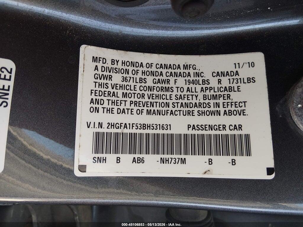 2HGFA1F53BH531631 2011 HONDA CIVIC photo no. 9