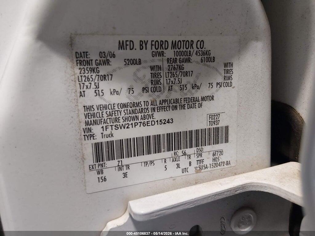 1FTSW21P76ED15243 2006 FORD F-250 photo no. 9