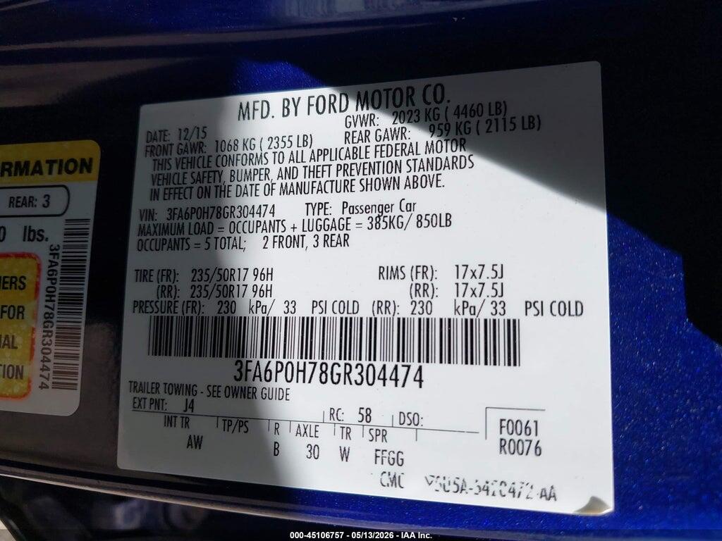 3FA6P0H78GR304474 2016 FORD FUSION photo no. 9