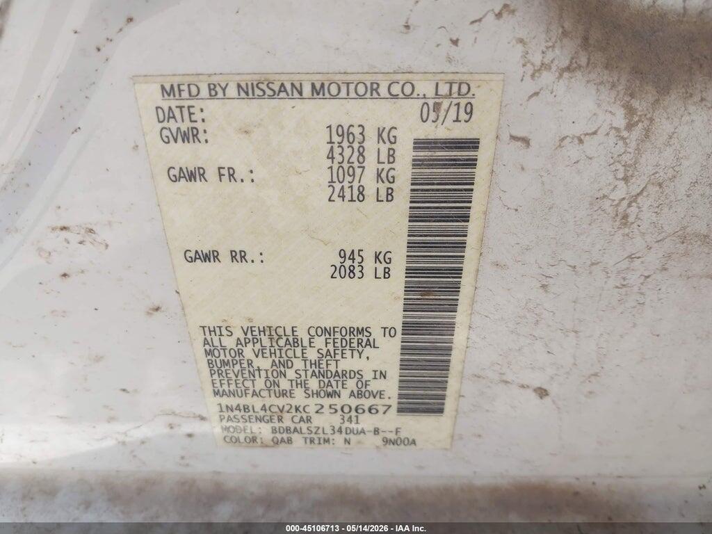 1N4BL4CV2KC250667 2019 NISSAN ALTIMA photo no. 9