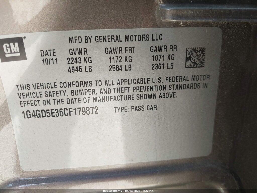 1G4GD5E36CF179872 2012 BUICK LACROSSE photo no. 9