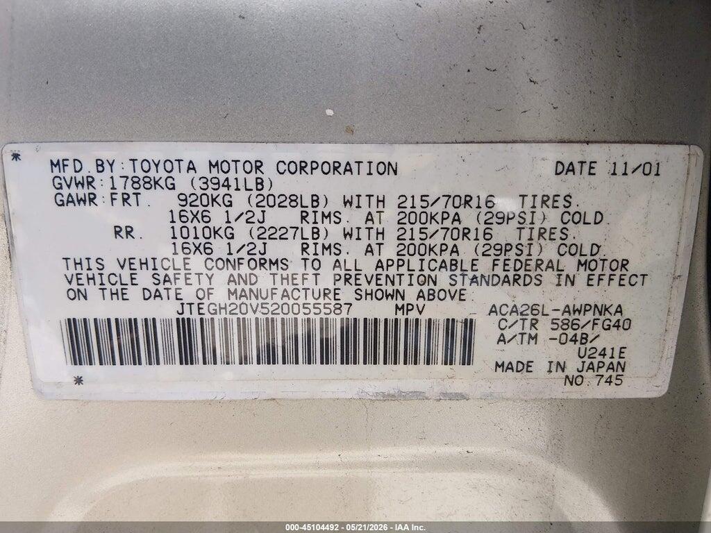 JTEGH20V520055587 2002 TOYOTA RAV4 photo no. 9