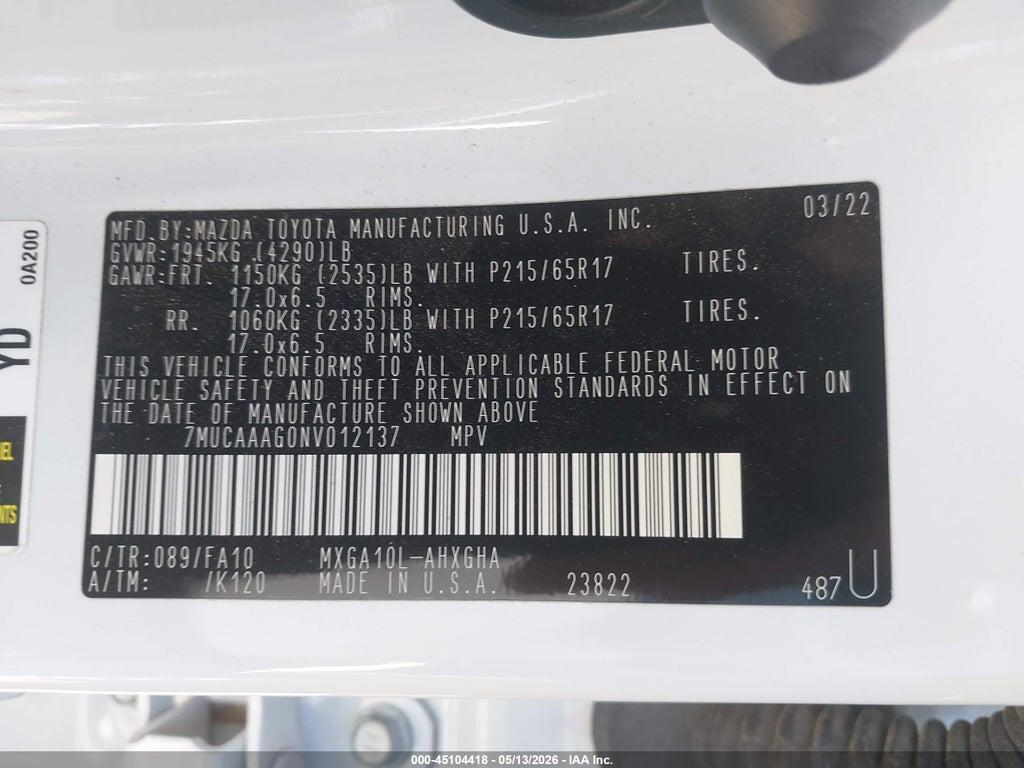 7MUCAAAG0NV012137 2022 TOYOTA COROLLA CROSS photo no. 9