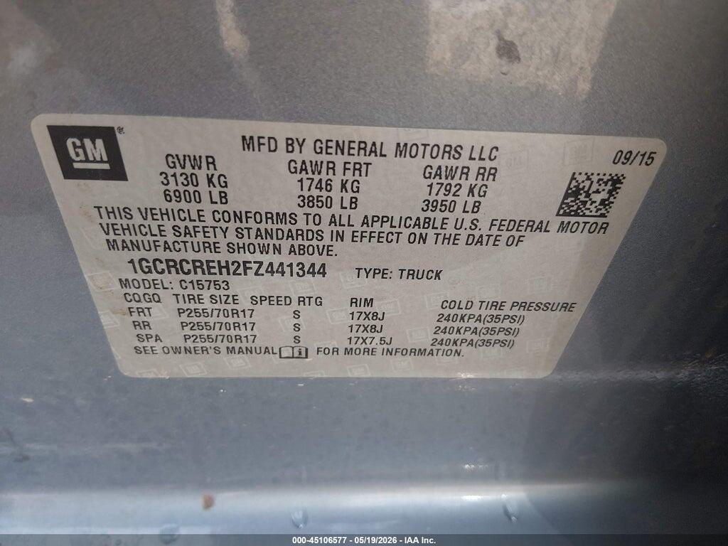 1GCRCREH2FZ441344 2015 CHEVROLET SILVERADO 1500 photo no. 9