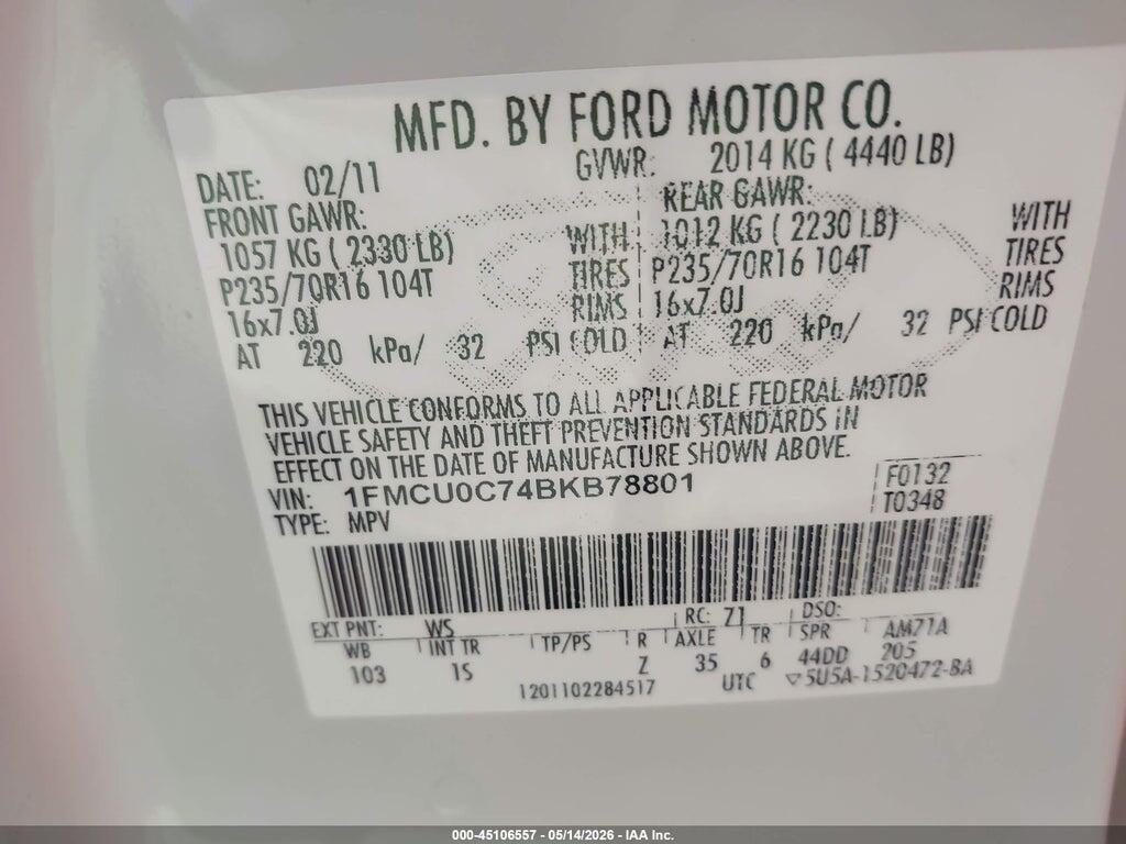1FMCU0C74BKB78801 2011 FORD ESCAPE photo no. 9