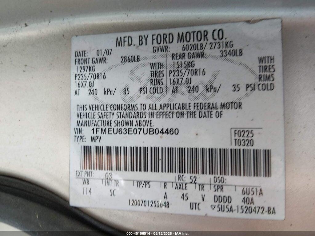1FMEU63E07UB04460 2007 FORD EXPLORER photo no. 9