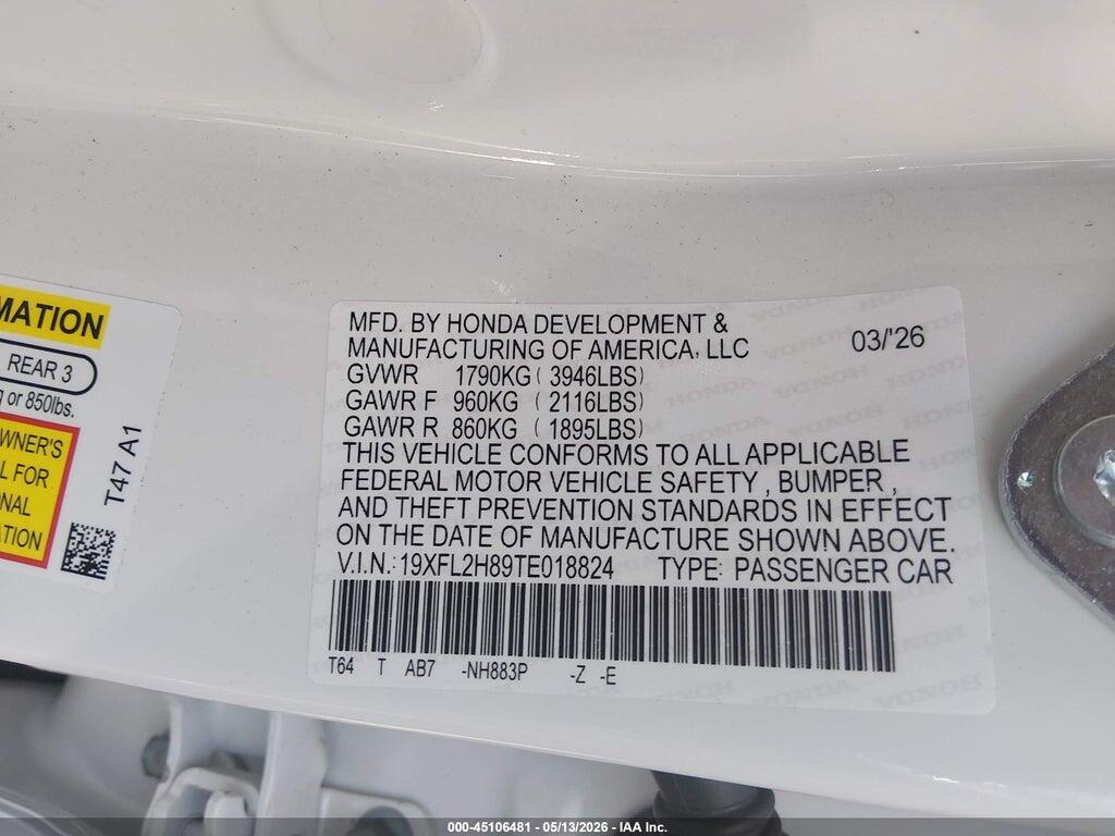 19XFL2H89TE018824 2026 HONDA CIVIC photo no. 9