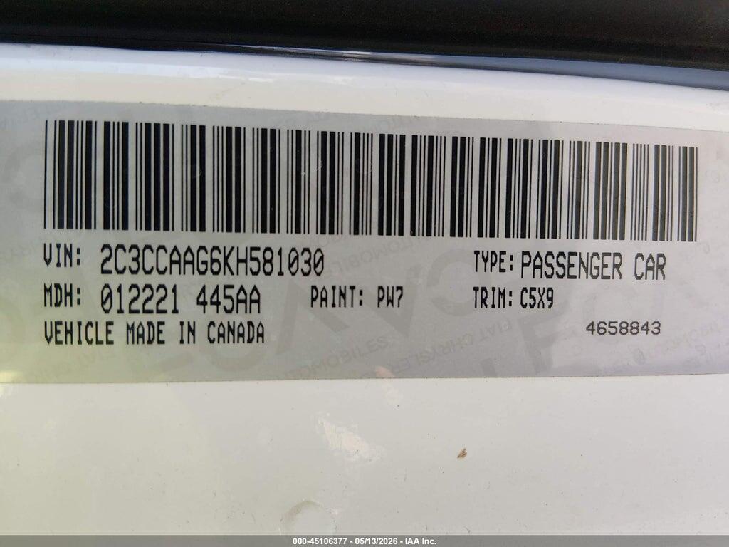 2C3CCAAG6KH581030 2019 CHRYSLER 300 photo no. 9