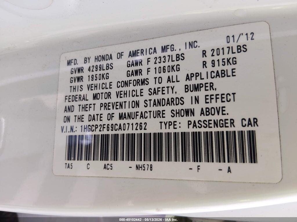 1HGCP2F69CA071262 2012 HONDA ACCORD photo no. 9