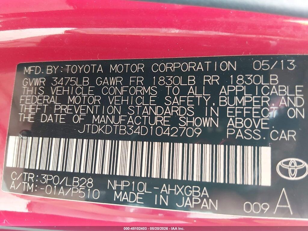 JTDKDTB34D1042709 2013 TOYOTA PRIUS C photo no. 9