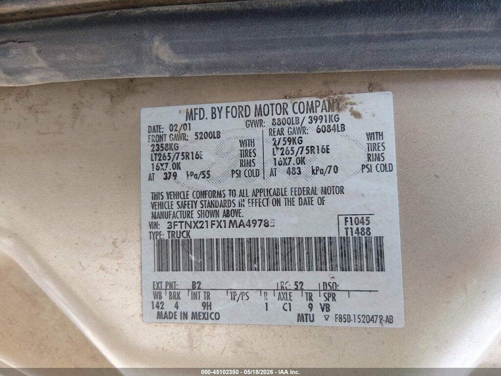 3FTNX21FX1MA49785 2001 FORD F-250 photo no. 9