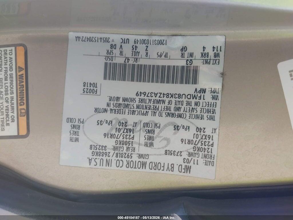 1FMDU83K84ZA37649 2004 FORD EXPLORER photo no. 9