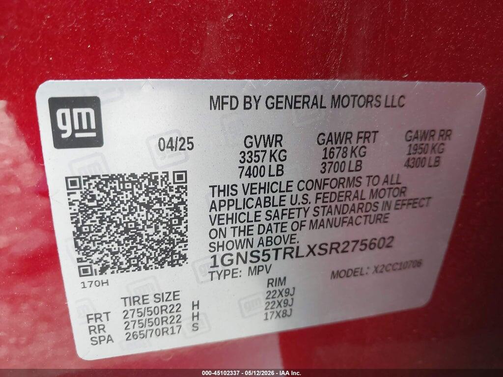 1GNS5TRLXSR275602 2025 CHEVROLET TAHOE photo no. 9