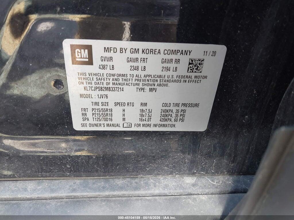 KL7CJPSB2MB337214 2021 CHEVROLET TRAX photo no. 9