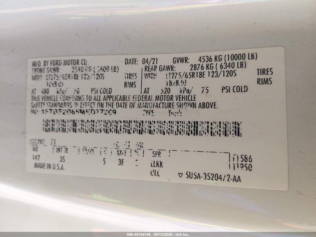 1FTBF2B65MED77369 2021 FORD F-250 photo no. 9